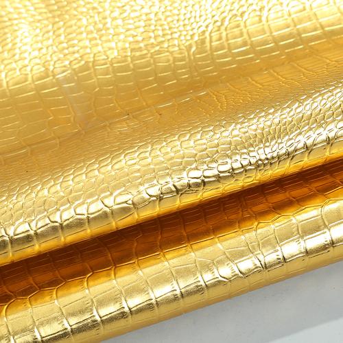 特价金色鳄鱼纹银色PVC皮革 箱包装饰的防水亮面高光复合材料